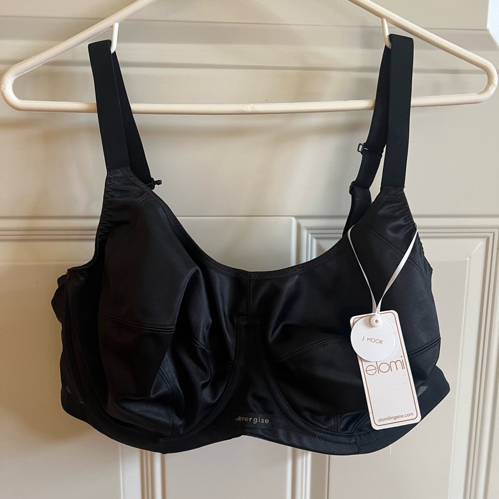 ELOMI Energise Sports Bra in Black, Size 40DD